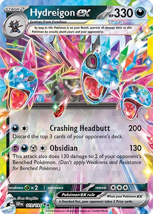 Carta Pokémon Hydreigon EX (DR) 119/191 del set Surging Sparks Pokémon TCG en Thunder Cards México