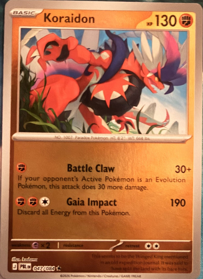 Carta individual Pokémon Koraidon 047/084, set Pitch Black, en Thunder Cards México Reverse Holo
