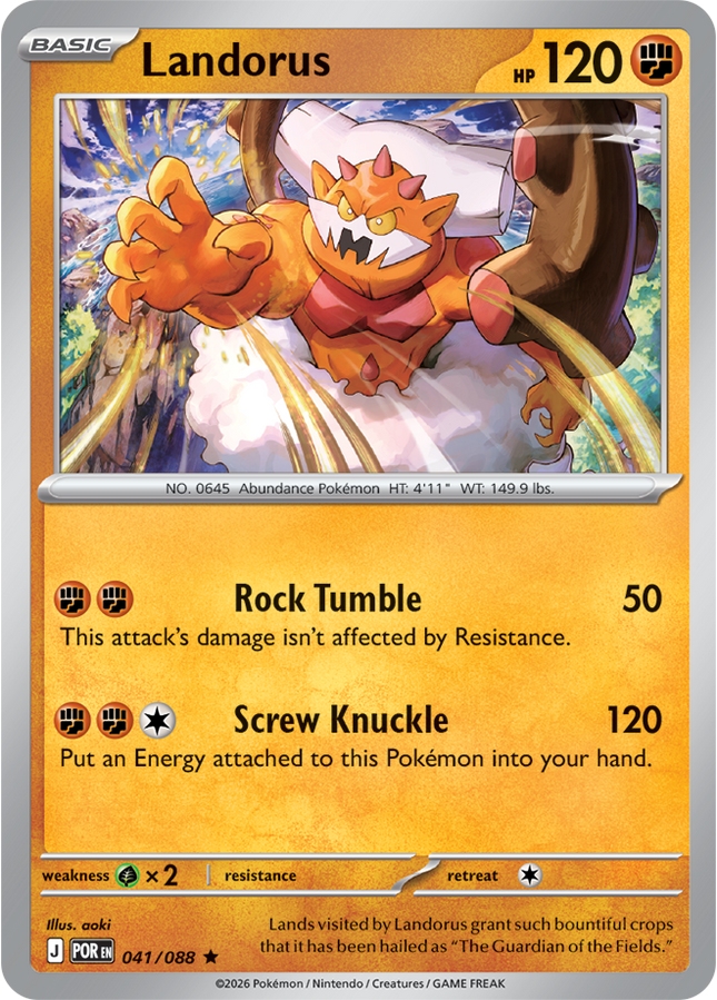 Carta Individual Pokémon Landorus 041/088, BASIC Pokémon 120 HP, set Perfect Order, Ilustración de aoki - Thunder Cards México