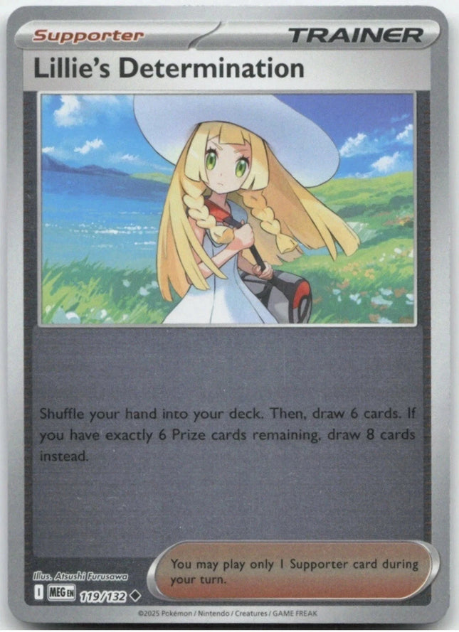 Carta Individual Pokémon Trainer Lillie's Determination Reverse 119/132, Supporter Trainer, set Mega Evolution, Ilustración de Atsushi Furusawa- Thunder Cards México