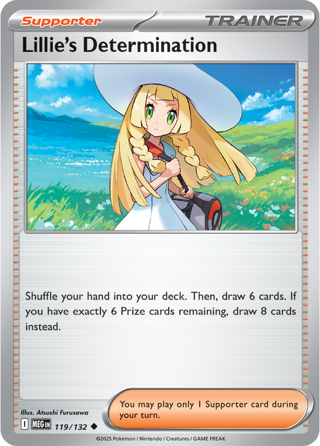 Carta Individual Pokémon Trainer Lillie's Determination 119/132, Supporter Trainer, set Mega Evolution, Ilustración de Atsushi Furusawa- Thunder Cards México