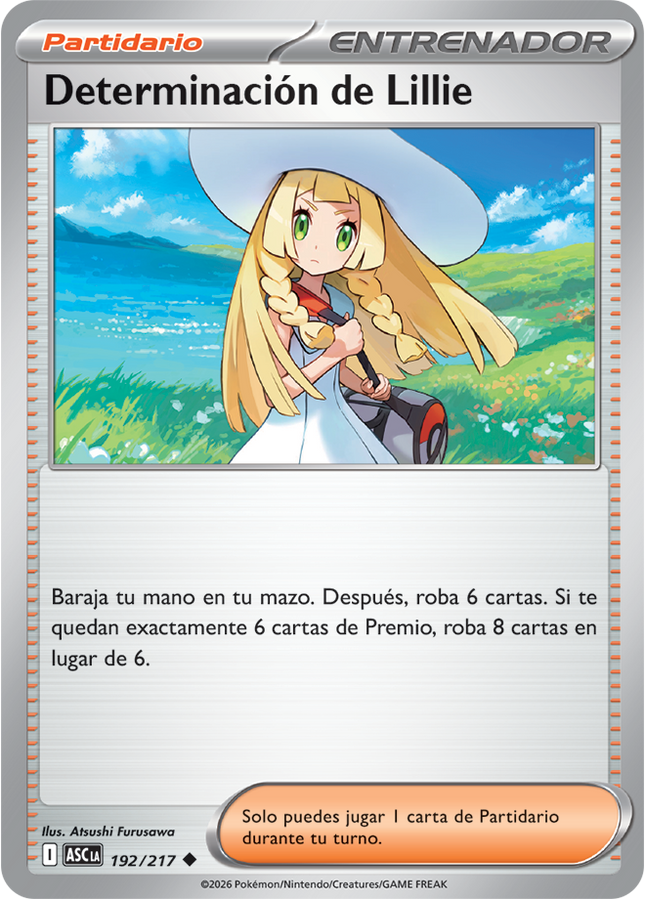 Carta Individual Pokémon Trainer Determinación de Lillie 192/217, Supporter Trainer, set Ascended Heroes, Ilustración de Atsushi Furusawa- Thunder Cards México, Carta en Español