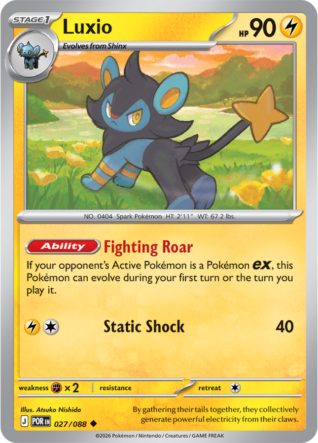 Carta Individual Pokémon Luxio 027/088, Stage 1  Pokémon 90 HP, set Perfect Order, Ilustración de Atsuko Nishida - Thunder Cards México