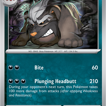 Carta individual Pokémon Mabosstiff 058/084, set Pitch Black, en Thunder Cards México 