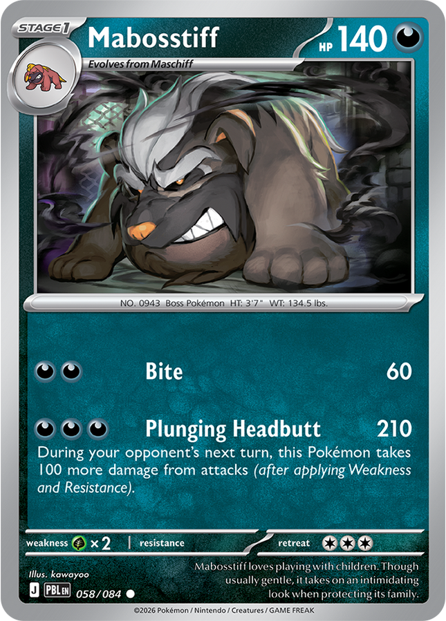 Carta individual Pokémon Mabosstiff 058/084, set Pitch Black, en Thunder Cards México 