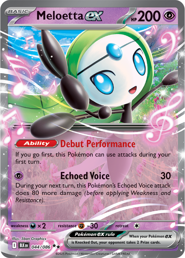Carta Pokémon Maloetta EX 044/086 del set Black Bolt de Pokémon TCG en Thunder Cards México