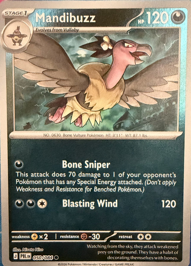 Carta individual Pokémon Mandibuzz 050/084, set Pitch Black, en Thunder Cards México Reverse