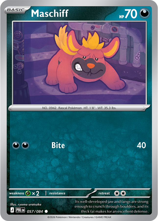 Carta individual Pokémon Maschiff 057/084, set Pitch Black, en Thunder Cards México 