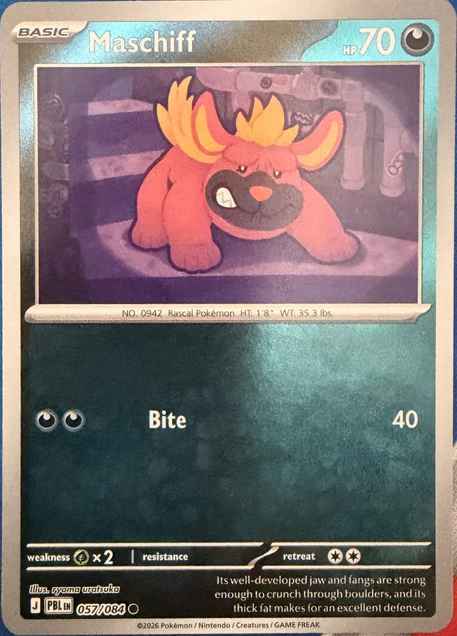 Carta individual Pokémon Maschiff 057/084, set Pitch Black, en Thunder Cards México Reverse