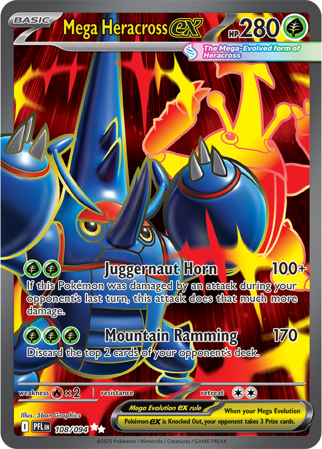 Carta Individual Pokémon Mega Heracross EX Ultra Rare 108/094, Trainer, set Phantasmal Flames, Ilustración de 5ban Graphics - Thunder Cards México