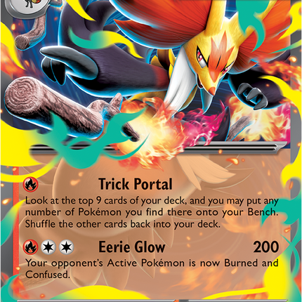 Carta individual Pokémon Mega Delphox EX 008/084, set Pitch Black, en Thunder Cards México