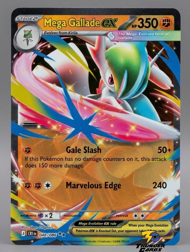 Carta Individual Pokémon Mega Gallade EX 048/086, Stage 2 Pokémon 350 HP, set Chaos Rising, Ilustración de 5ban Graphics - Thunder Cards México