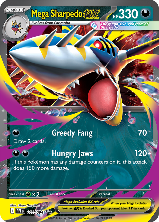 Carta Individual Pokémon Mega Sharpedo EX 061/094, set Phantasmal Flames, Ilustración de 5ban Graphics - Thunder Cards México