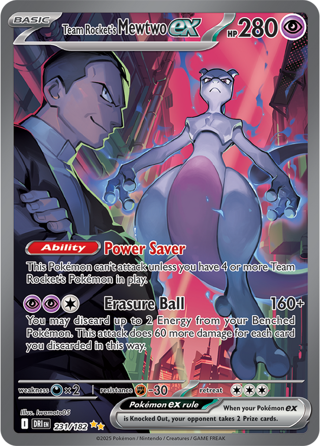 Carta Pokémon Team Rocket's Mewtwo EX (SIR) 231/182 del set Destined Rivals de Pokémon TCG en Thunder Cards