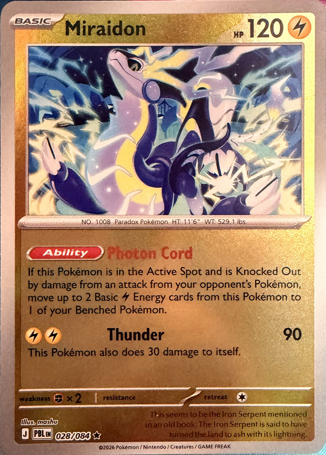 Carta individual Pokémon Miraidon 028/084, set Pitch Black, en Thunder Cards México Reverse Holo