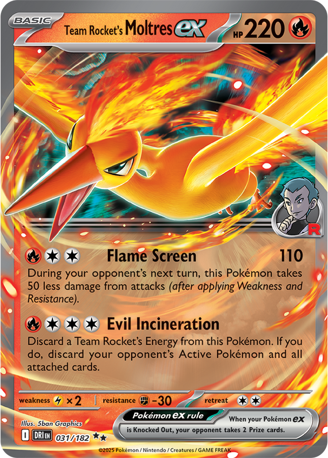 Carta Pokémon Team Rocket's Moltres EX  031/182 del set Destined Rivals de Pokémon TCG en Thunder Cards