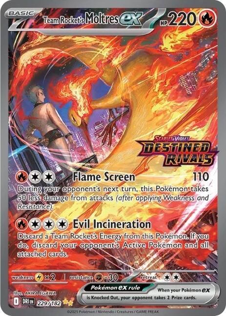 Carta Pokémon Team Rocket's Moltres EX Stamped (SIR) 229/182 del set Destined Rivals de Pokémon TCG en Thunder Cards