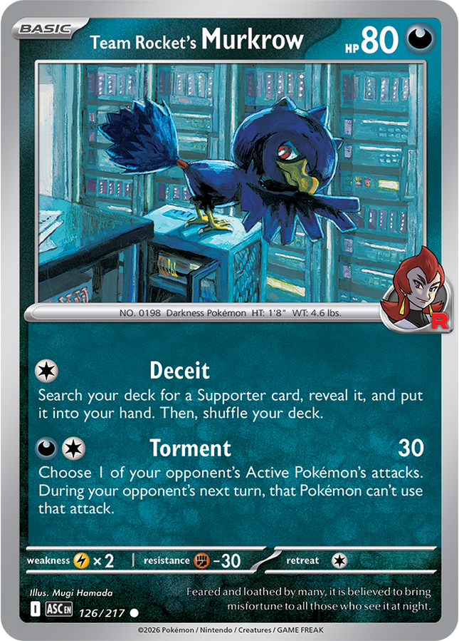 Carta Individual Pokémon Team Rocket's Murkrow 126/217 , set Ascended Heroes,  Thunder Cards México 