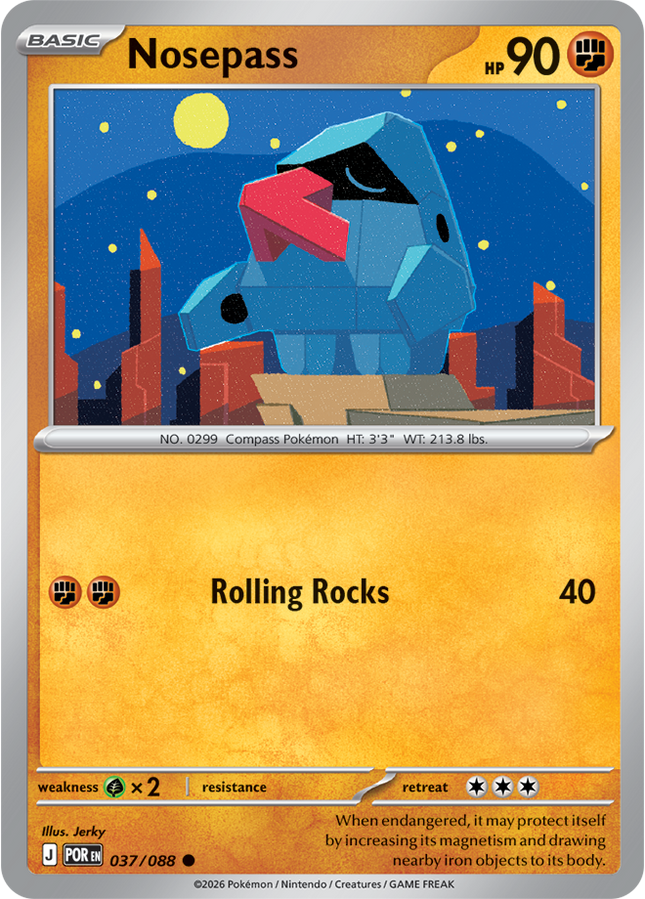 Carta Individual Pokémon Nosepass 037/088, BASIC Pokémon 70 HP, set Perfect Order, Ilustración de Jerky - Thunder Cards México