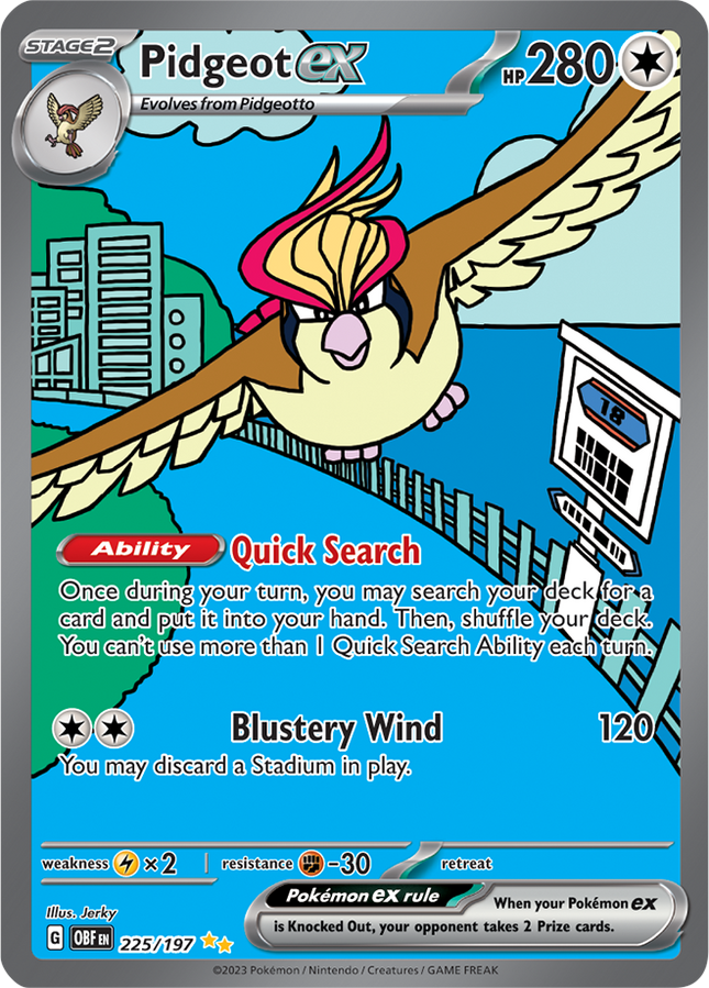 Carta Pokémon Pidgeot EX Special Illustration Rare  225/197 del set Obsidian Flames TCG en Thunder Cards 