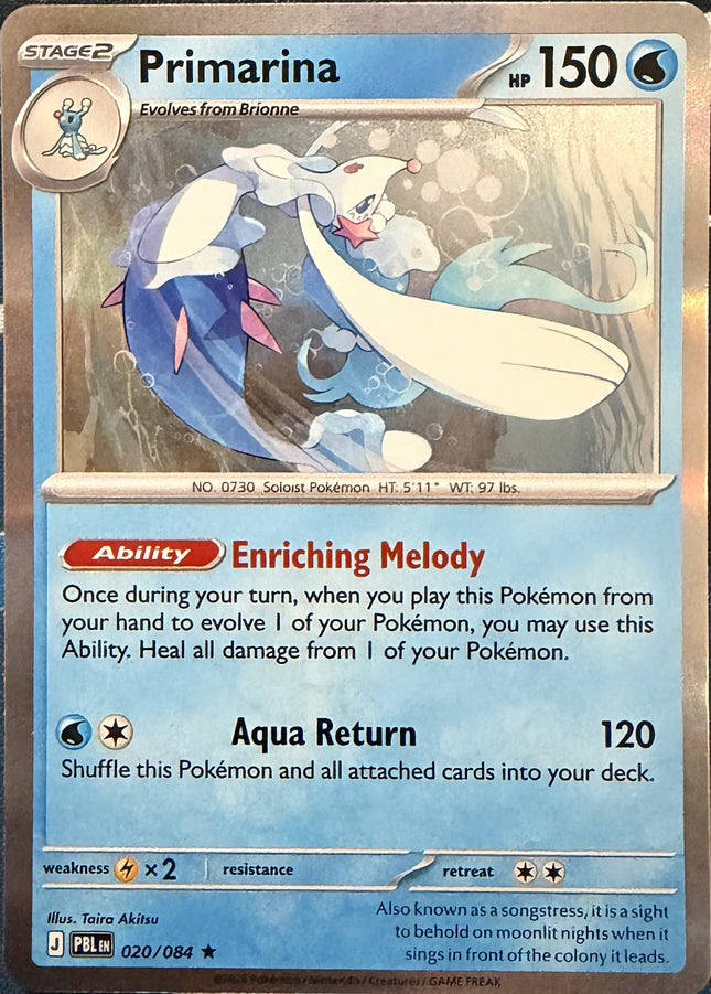 Carta individual Pokémon Primarina 020/084, set Pitch Black, en Thunder Cards México Holo