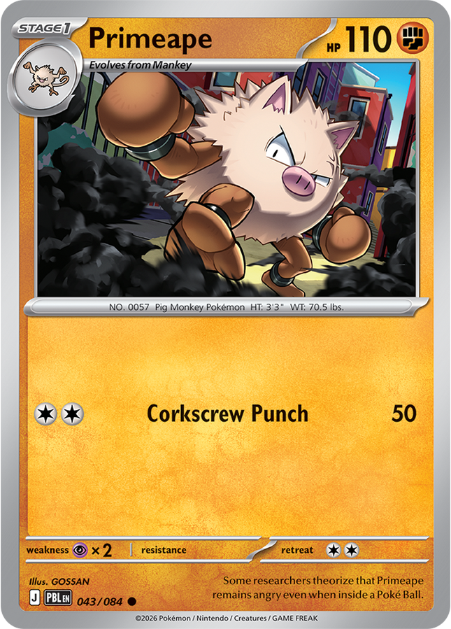 Carta individual Pokémon Primeape 043/084, set Pitch Black, en Thunder Cards México