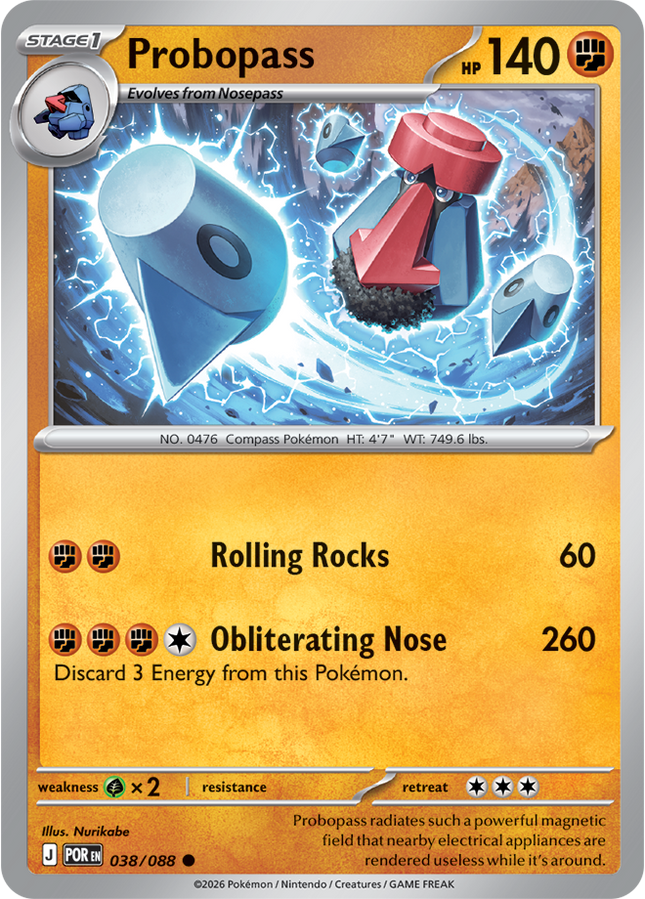 Carta Individual Pokémon Probopass 038/088, Stage 1 Pokémon 140 HP, set Perfect Order, Ilustración de Nurikabe - Thunder Cards México