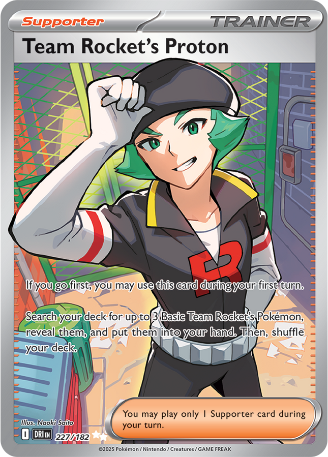 Carta Pokémon Team Rocket's Proton (UR) 227/182 del set Destined Rivals de Pokémon TCG en Thunder Cards