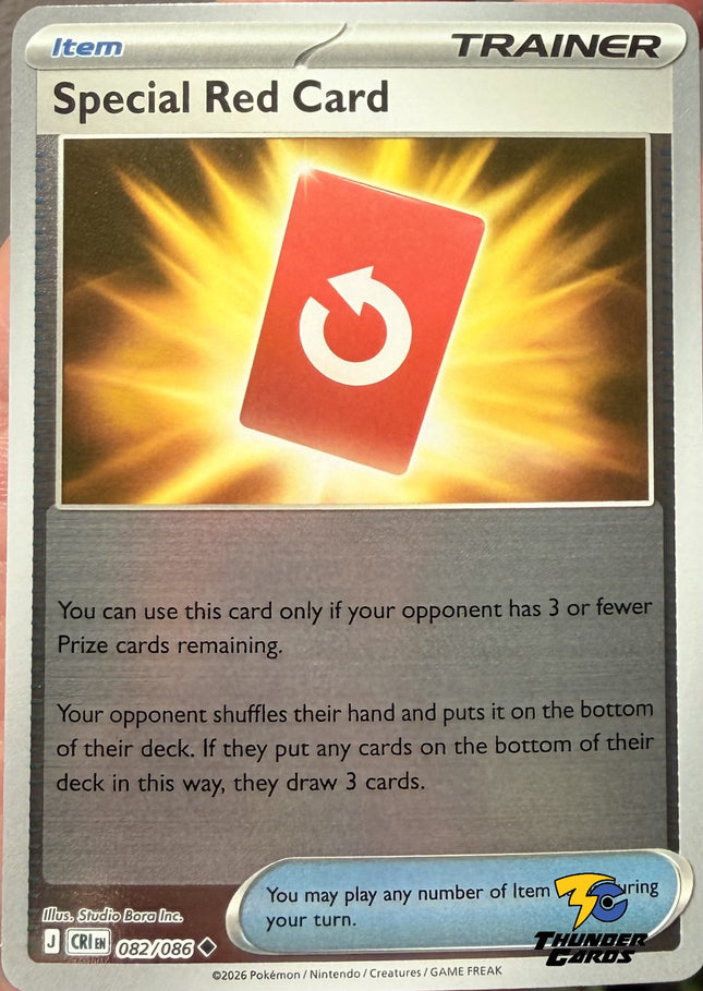Carta Item/Objeto Special Red Card Reverse 082/086, set Chaos Rising, Ilustración de Studio Bora Inc.- Thunder Cards México
