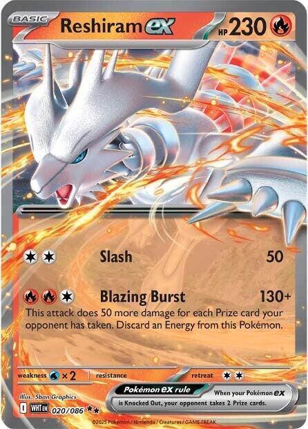Carta Pokémon Reshiram EX Double Rare 020/086 del set White Flare de Pokémon TCG en Thunder Cards México