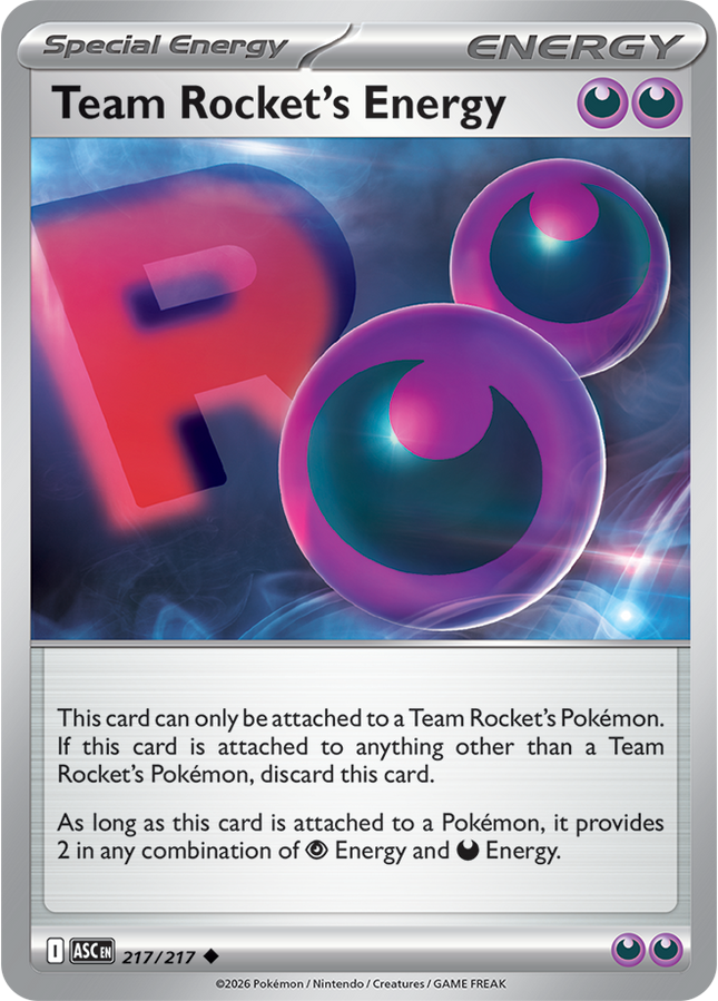 Carta Individual Pokémon Trainer Team Rocket's Energy 217/217, Supporter Trainer, set Ascended Heroes,- Thunder Cards México. 