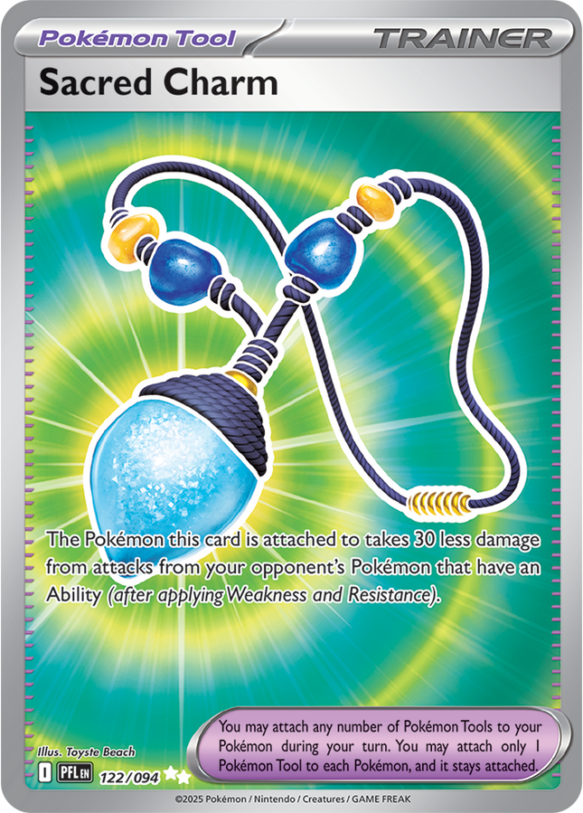Carta Individual Pokémon Tool Sacred Charm UR 122/094, Trainer, set Phantasmal Flames, Ilustración de Toyste Beach - Thunder Cards México