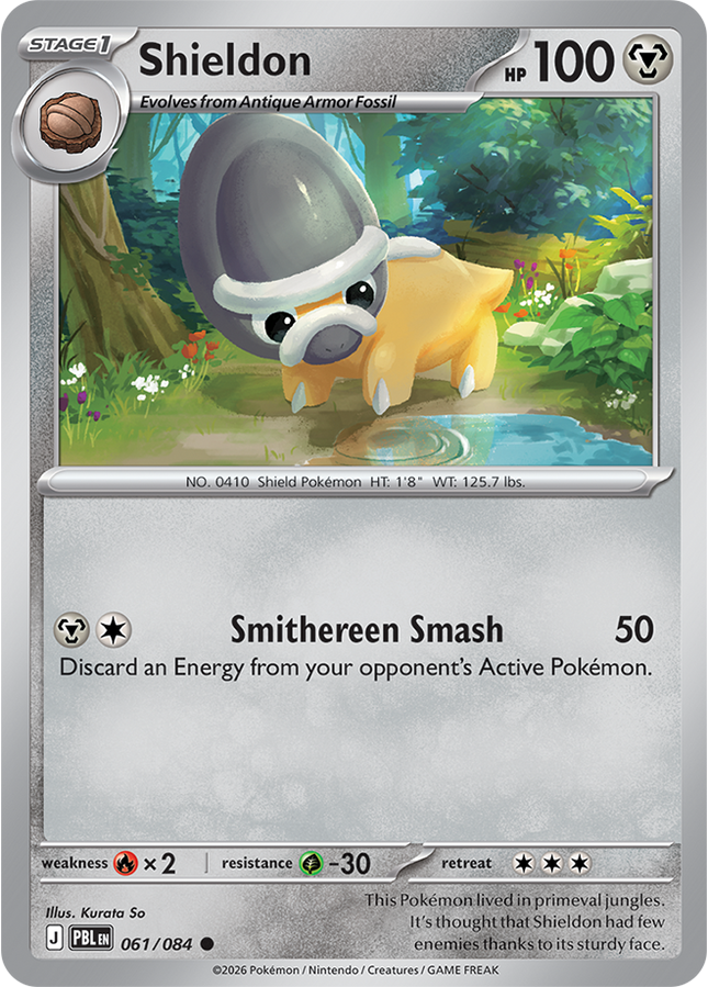 Carta individual Pokémon Shieldon 061/084, set Pitch Black, en Thunder Cards México 