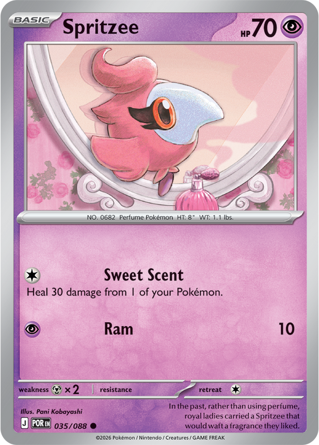 Carta Individual Pokémon Spritzee 035/088, BASIC Pokémon 70 HP, set Perfect Order, Ilustración de Pani Kobayashi - Thunder Cards México