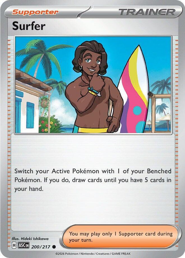 Carta Individual Pokémon Trainer Surfer 200/217, Supporter Trainer, set Ascended Heroes, Ilustración de Hideki Ishikawa - Thunder Cards México