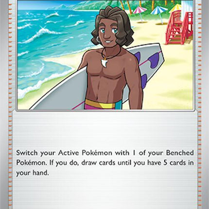 Carta Individual Pokémon Trainer Surfer 187/191, Supporter Trainer, set Surging Sparks, Ilustración de Sanosuke Sakuma - Thunder Cards México