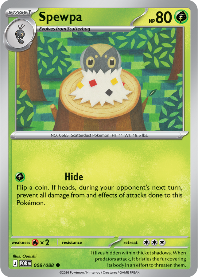 Carta Individual Pokémon Spewpa 008/088, Stage 1 Pokémon 80 HP, set Perfect Order, Ilustración de Ounishi - Thunder Cards México