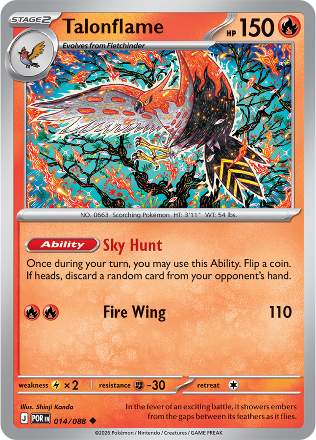 Carta Individual Pokémon Talonflame 014/088, Stage 2 Pokémon 150 HP, set Perfect Order, Ilustración de Shinji Kanda - Thunder Cards México