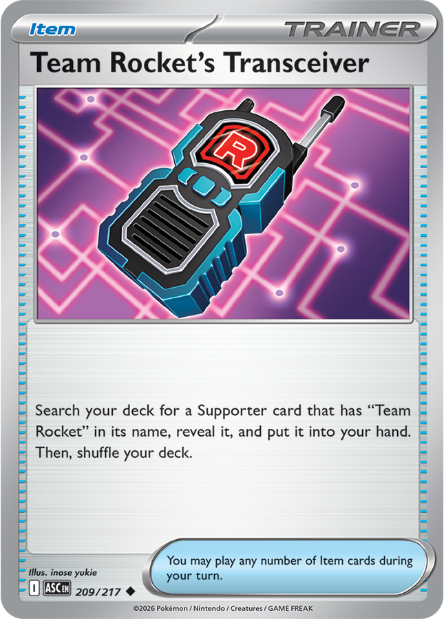 Carta Individual Pokémon Trainer Team Rocket's Transceiver 209/217, Supporter Trainer, set Ascended Heroes,- Thunder Cards México. 