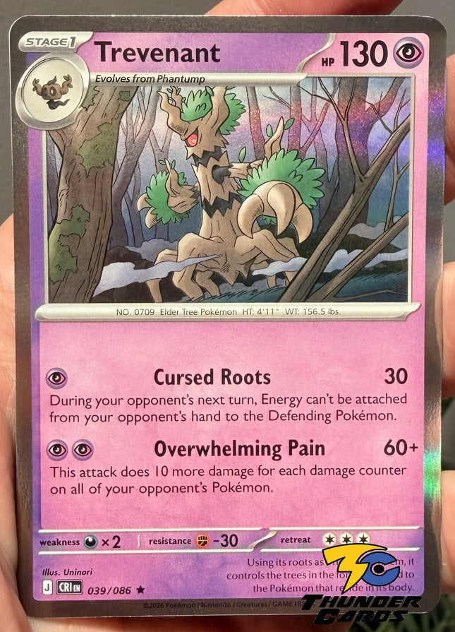 Carta Individual Pokémon Trevenant 039/086, Stage 1 Pokémon 130 HP, set Chaos Rising, Illustracion de Uninori - Thunder Cards México