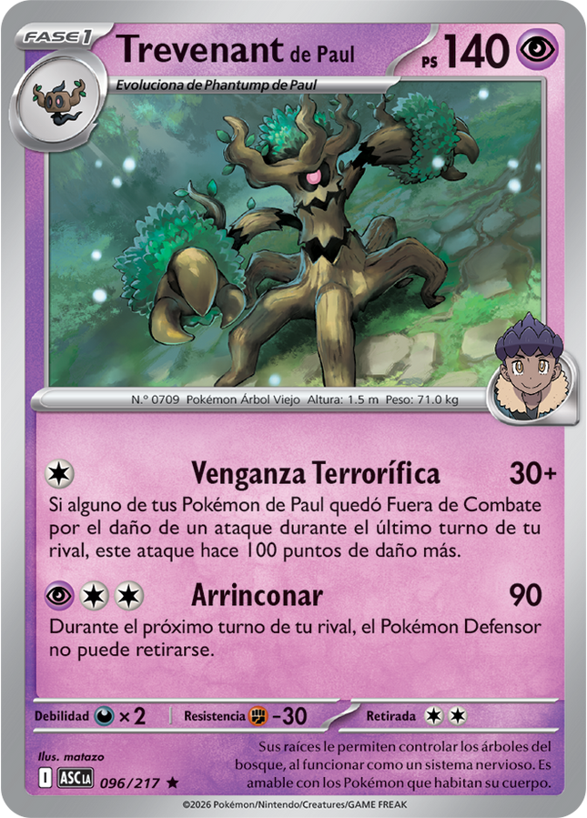 Carta Individual Pokémon Trevenant de Paul 096/217 , set Ascended Heroes,  Thunder Cards México, Holo