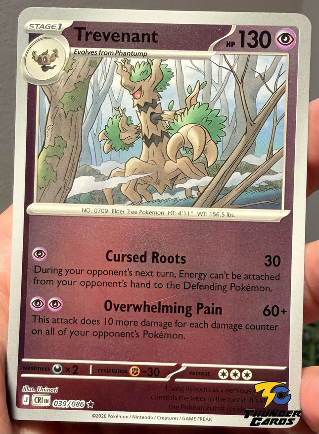 Carta Individual Pokémon Trevenant Reverse 039/086, Stage 1 Pokémon 130 HP, set Chaos Rising, Illustracion de Uninori - Thunder Cards México