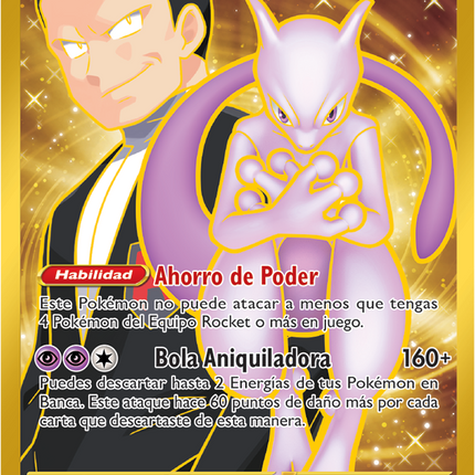 Carta Pokémon Team Rocket's Mewtwo EX Hyper Rare 240/182 del set Destined Rivals de Pokémon TCG en Thunder Cards México Carta en Español