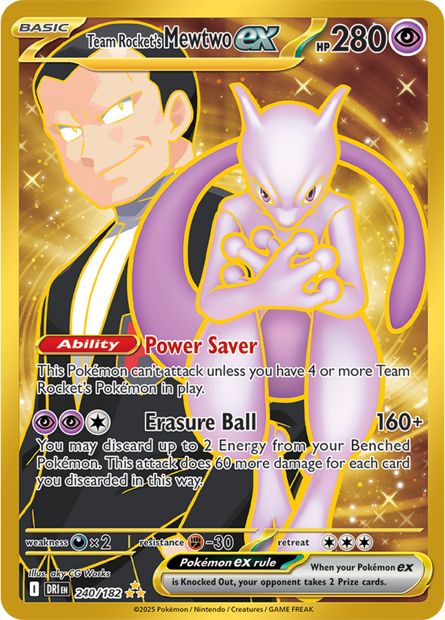 Carta Pokémon Team Rocket's Mewtwo EX Hyper Rare 240/182 del set Destined Rivals de Pokémon TCG en Thunder Cards México