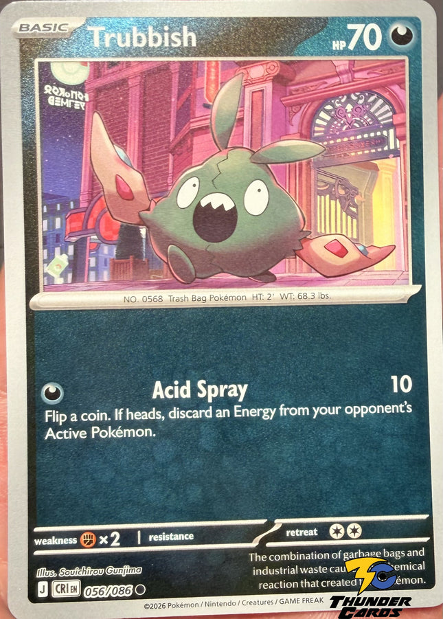 Carta Individual Pokémon Trubbish Reverse 056/086, BASIC Pokémon 70 HP, set Chaos Rising, Ilustración de Souchirou Gunjima - Thunder Cards México