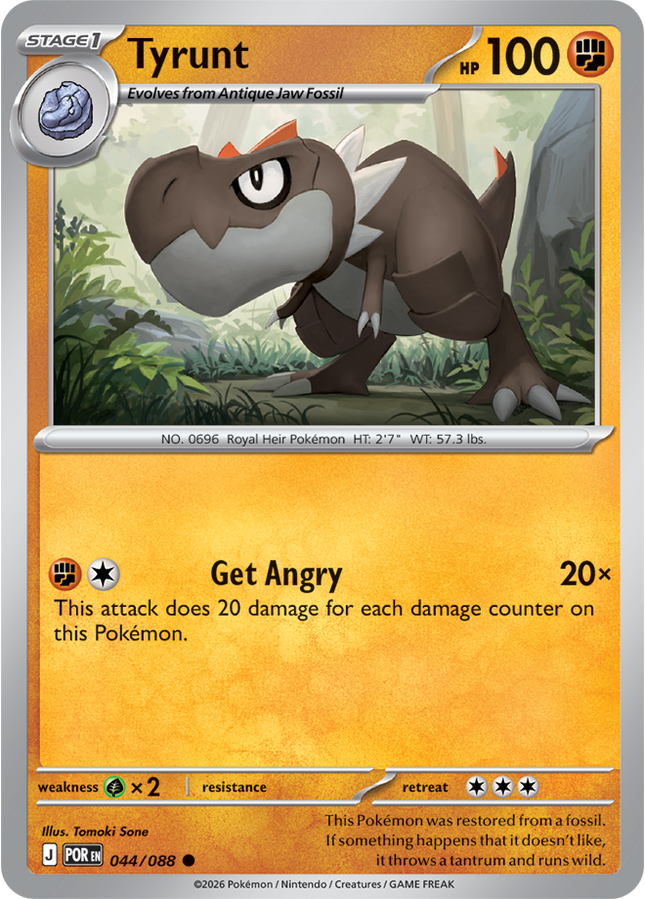 Carta Individual Pokémon Tyrunt 044/088, Stage 1 Pokémon 100 HP, set Perfect Order, Ilustración de Tomoki Sone - Thunder Cards México