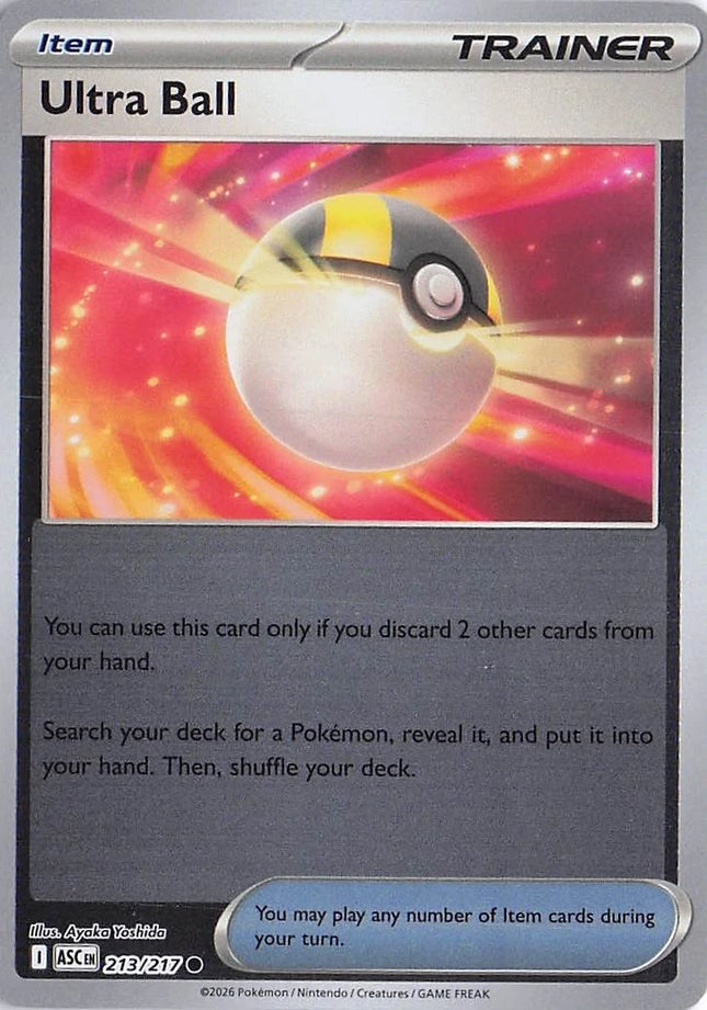 Carta Individual Pokémon Ultra Ball Reverse 213/217, Supporter Trainer, set Ascended Heroes, Ilustración de Ayaka Yoshida - Thunder Cards México