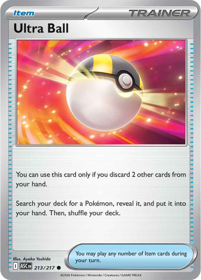 Carta Individual Pokémon Ultra Ball 213/217, Supporter Trainer, set Ascended Heroes, Ilustración de Ayaka Yoshida - Thunder Cards México