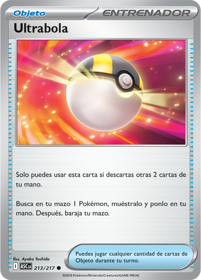 Carta Individual Pokémon Ultrabola 213/217, Supporter Trainer, set Ascended Heroes, Ilustración de Ayaka Yoshida - Thunder Cards México, carta en español