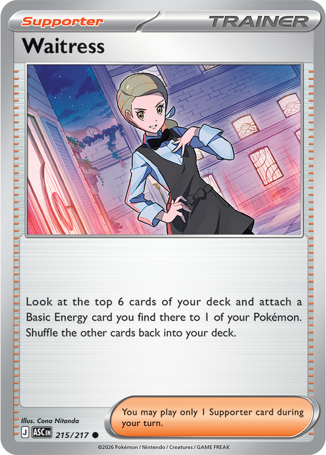 Carta Individual Pokémon Trainer Team Waitress 215/217, Supporter Trainer, set Ascended Heroes,- Thunder Cards México. 